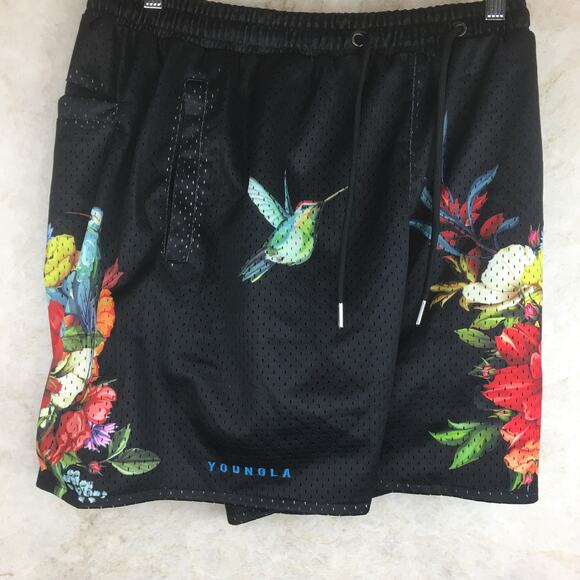 YOUNGLA Black Lined Tatoo Shorts Men's Size Large - Picture 3 of 13